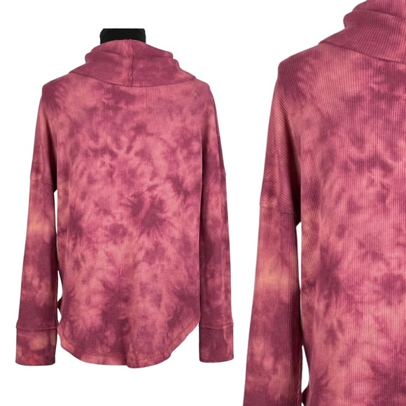 Maeve Waffle Knit Cowl Neck Thermal Tie Dye Long Sleeve Top size Small - Picture 7 of 9